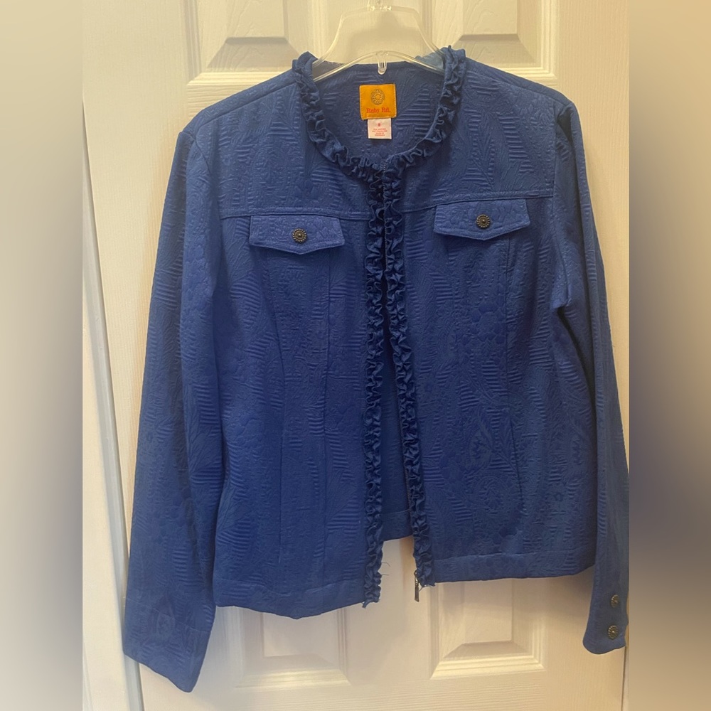 Women’s Ruby Rd Vintage Style Zip Blazer with Ruffle Detail